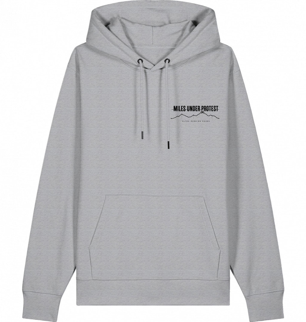 DOGS. COFFEE. RUNNING Hoodie – Organic Trail Running Hoodie (Black Print) - Flat Mockup