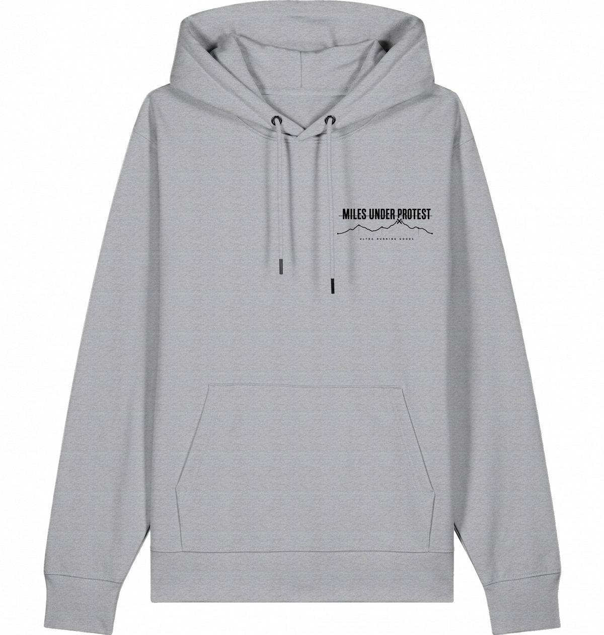 DOGS. COFFEE. RUNNING Hoodie – Organic Trail Running Hoodie (Black Print) - Flat Mockup