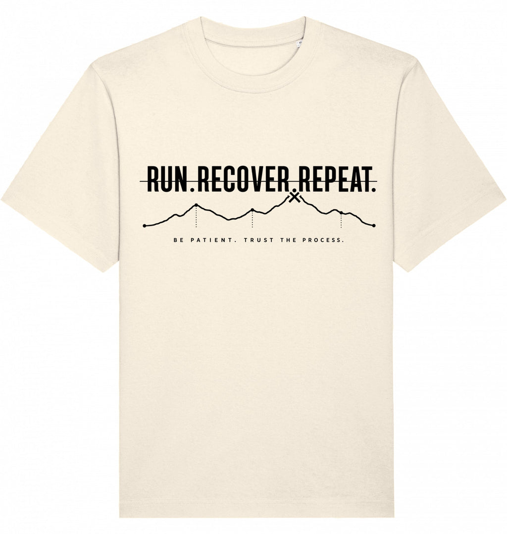 RUN RECOVER REPEAT Heavy Tee – Oversized Organic T-Shirt (Black Print) - Flat Mockup