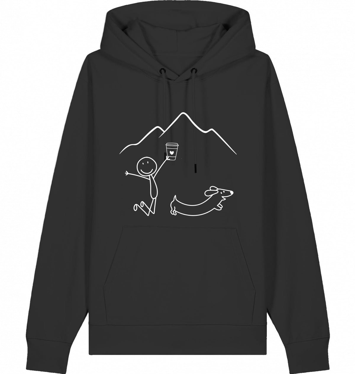 DOGS. COFFEE. RUNNING Hoodie – Organic Trail Running Hoodie (White Print) - Flat Mockup