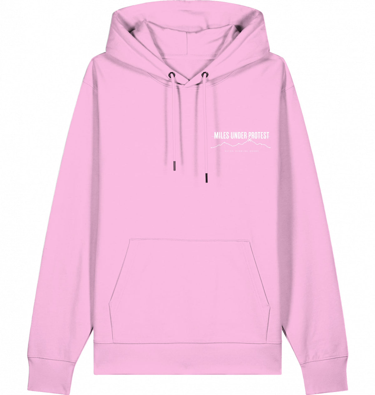 DOGS. COFFEE. RUNNING Hoodie – Organic Trail Running Hoodie (White Print) - Flat Mockup