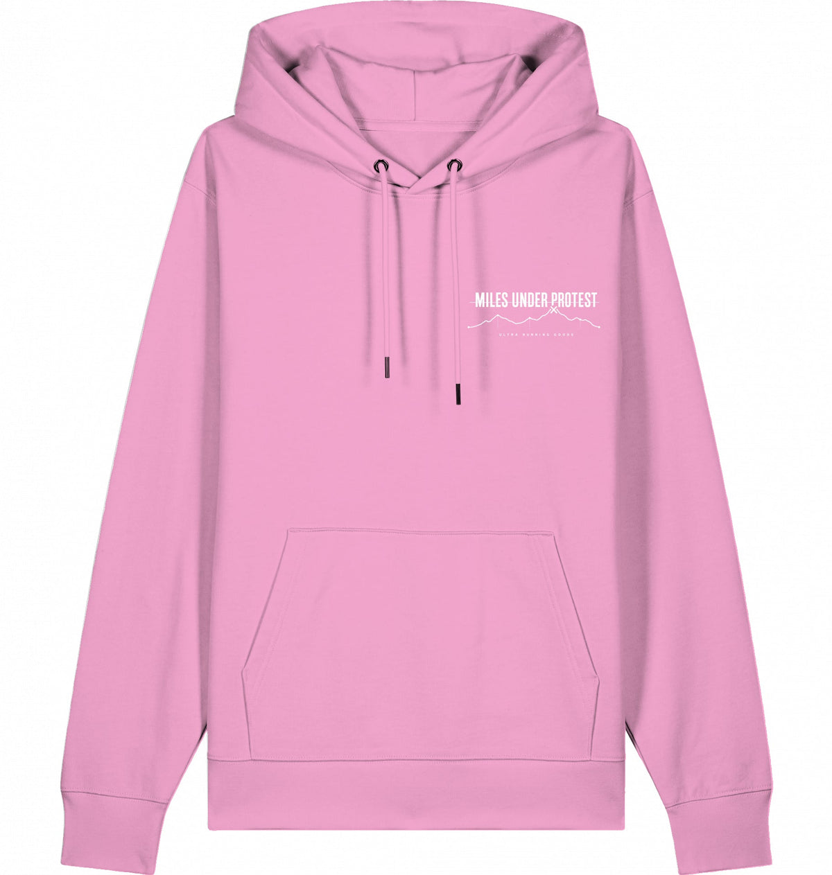 DOGS. COFFEE. RUNNING Hoodie – Organic Trail Running Hoodie (White Print) - Flat Mockup