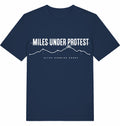 MILES UNDER PROTEST Tee – Organic Trail Running T-Shirt (White Print) - Flat Mockup