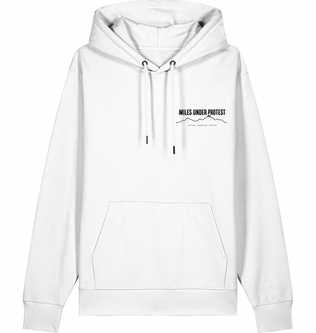 DOGS. COFFEE. RUNNING Hoodie – Organic Trail Running Hoodie (Black Print) - Flat Mockup