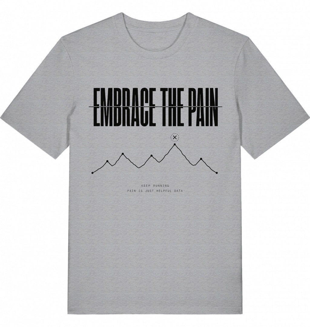 EMBRACE THE PAIN Tee – Organic Trail Running T-Shirt (Black Print) - Flat Mockup