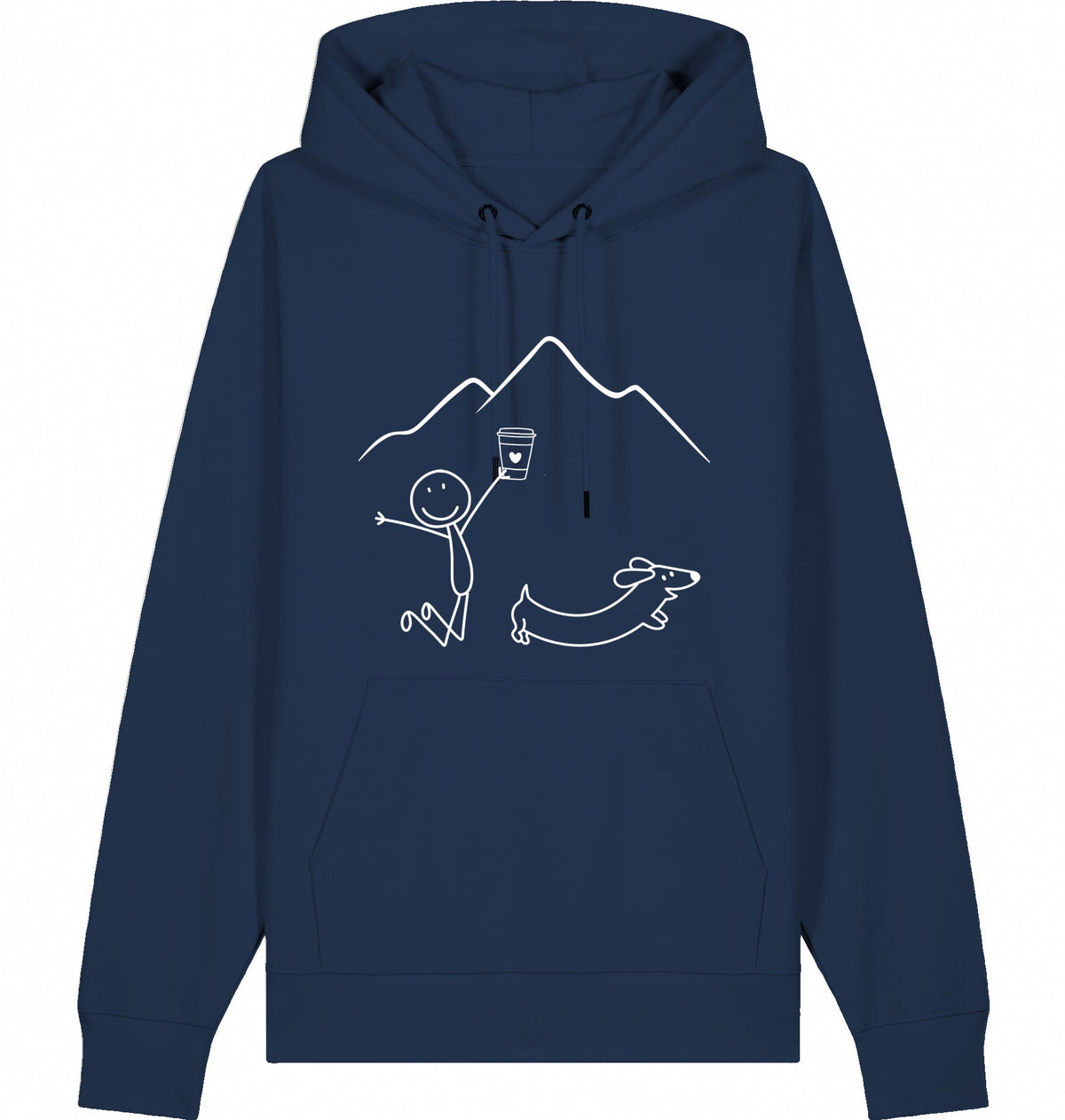 DOGS. COFFEE. RUNNING Hoodie – Organic Trail Running Hoodie (White Print) - Flat Mockup