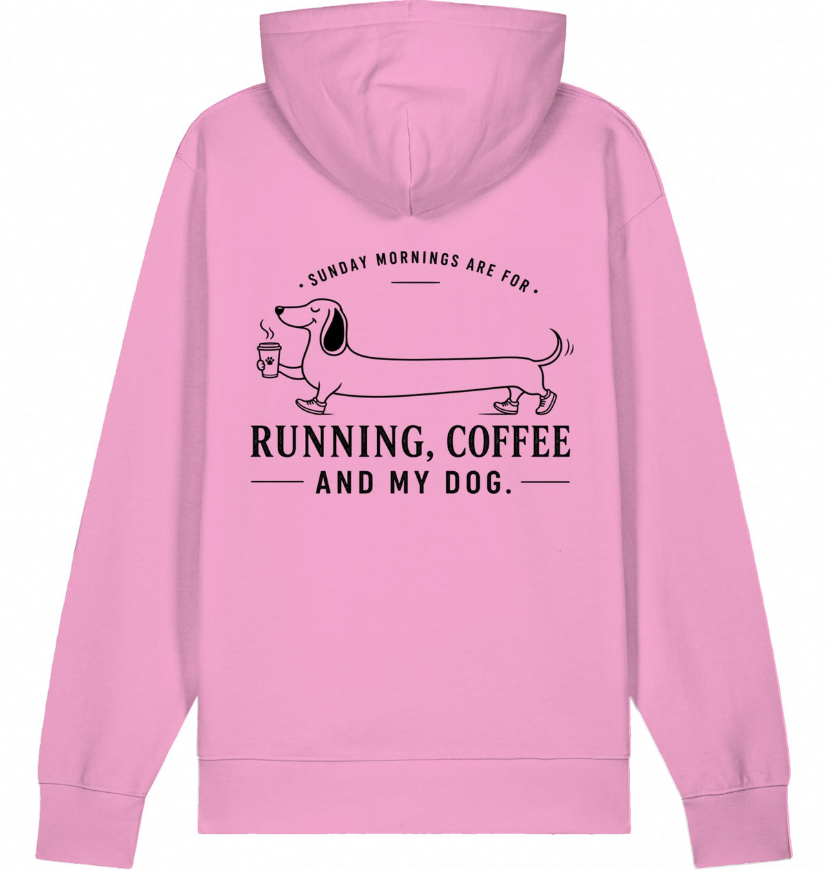 DOGS. COFFEE. RUNNING Hoodie – Organic Trail Running Hoodie (Black Print) - Flat Mockup