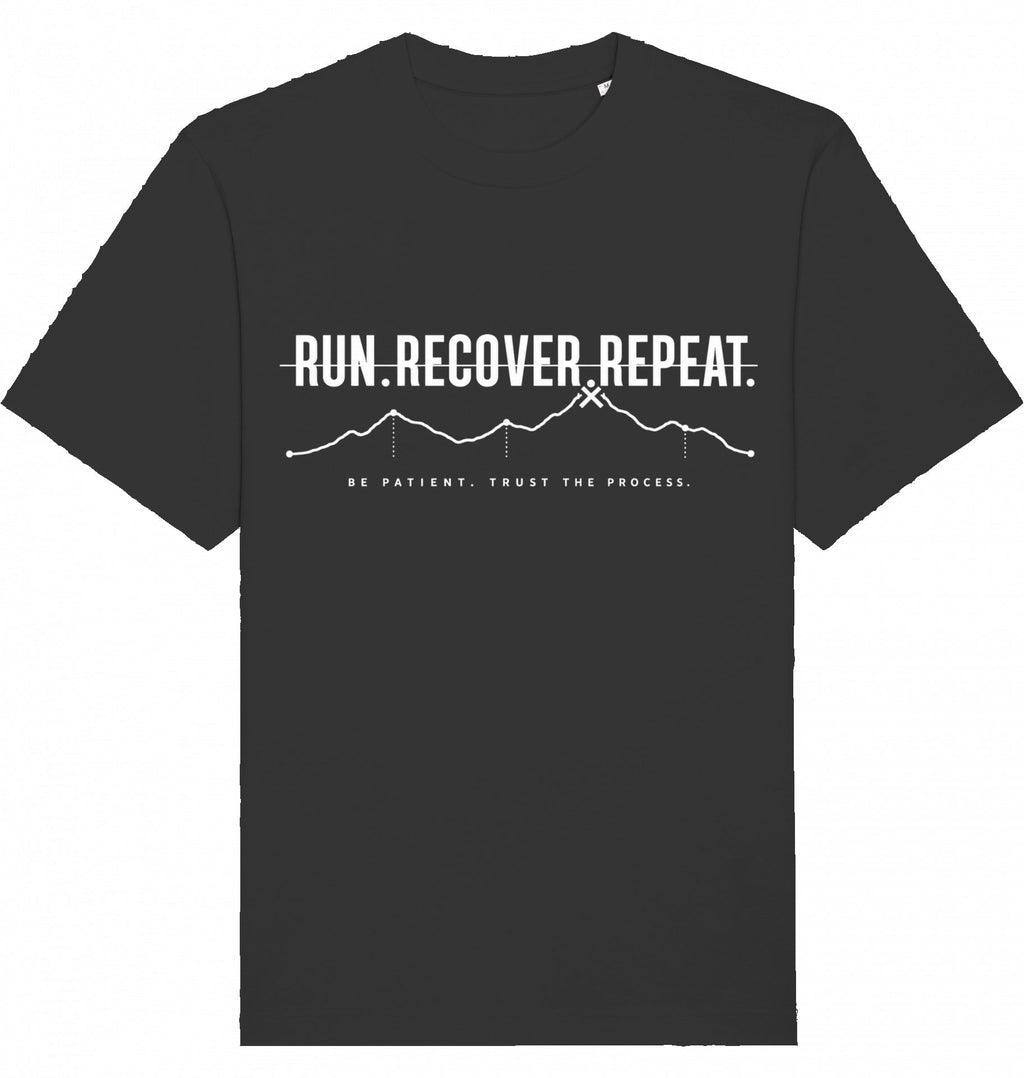 RUN RECOVER REPEAT Heavy Tee – Oversized Organic T-Shirt (White Print) - Flat Mockup