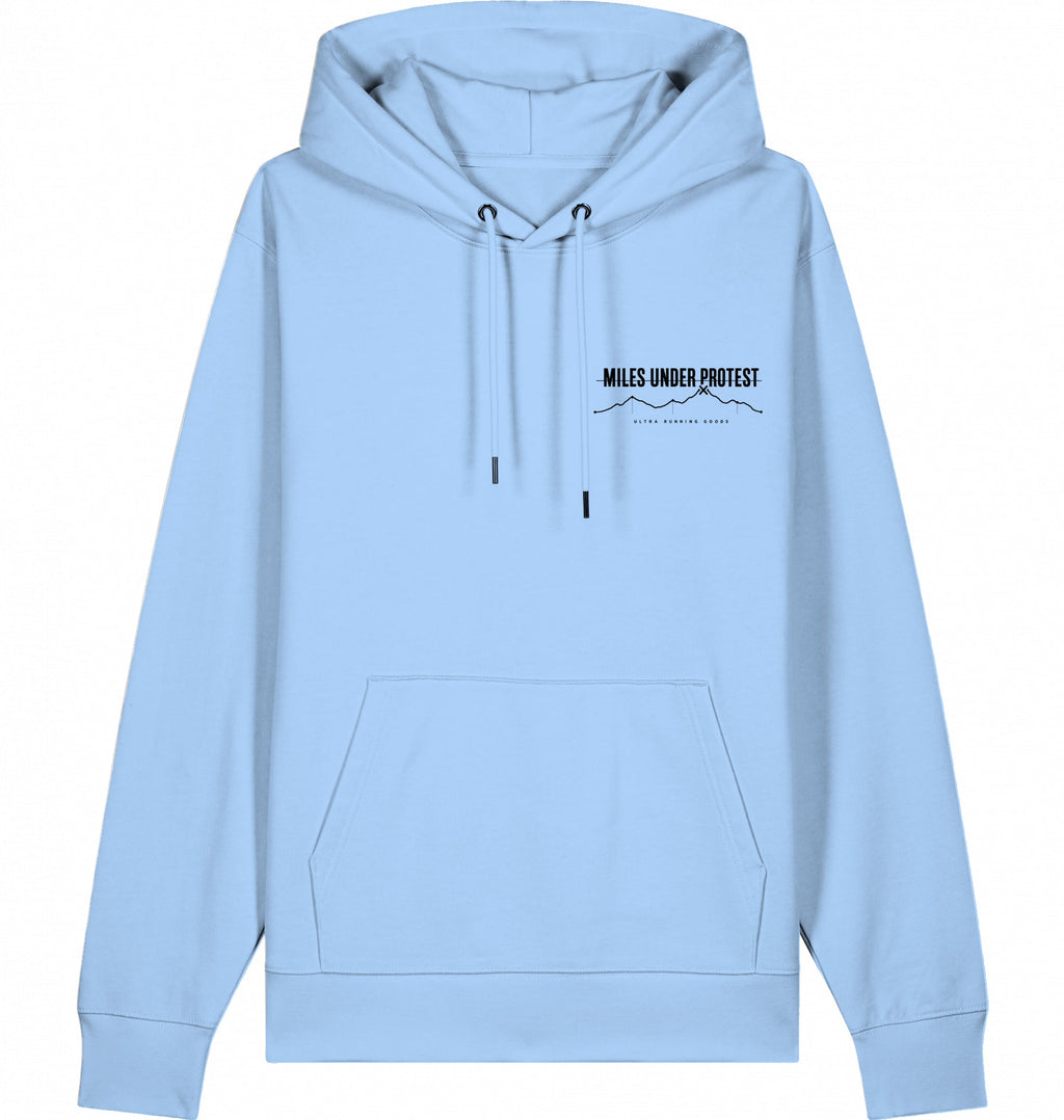 DOGS. COFFEE. RUNNING Hoodie – Organic Trail Running Hoodie (Black Print) - Flat Mockup