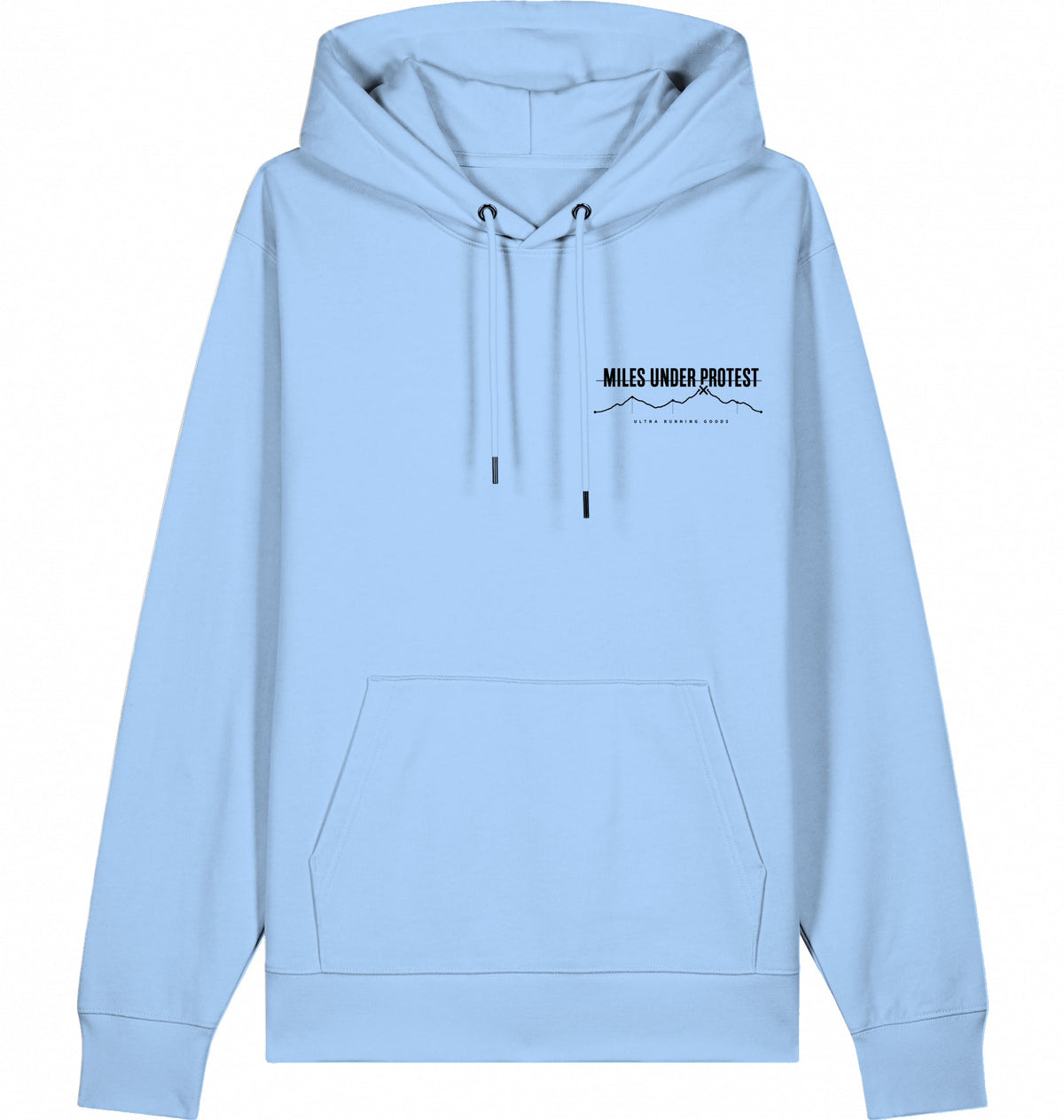 DOGS. COFFEE. RUNNING Hoodie – Organic Trail Running Hoodie (Black Print) - Flat Mockup