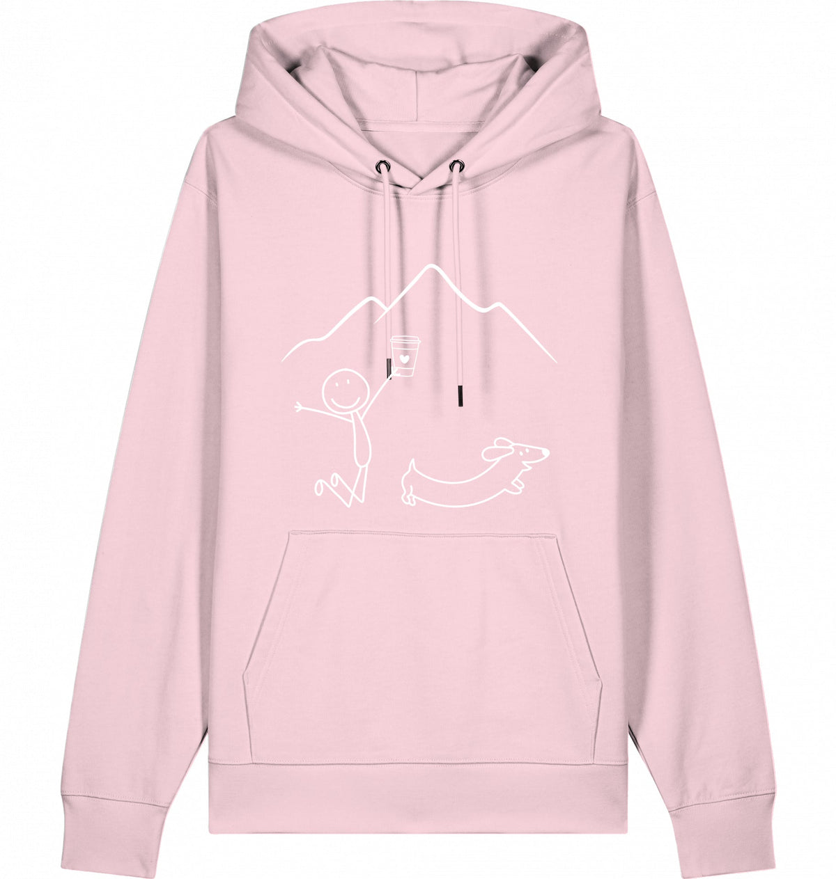 DOGS. COFFEE. RUNNING Hoodie – Organic Trail Running Hoodie (White Print) - Flat Mockup