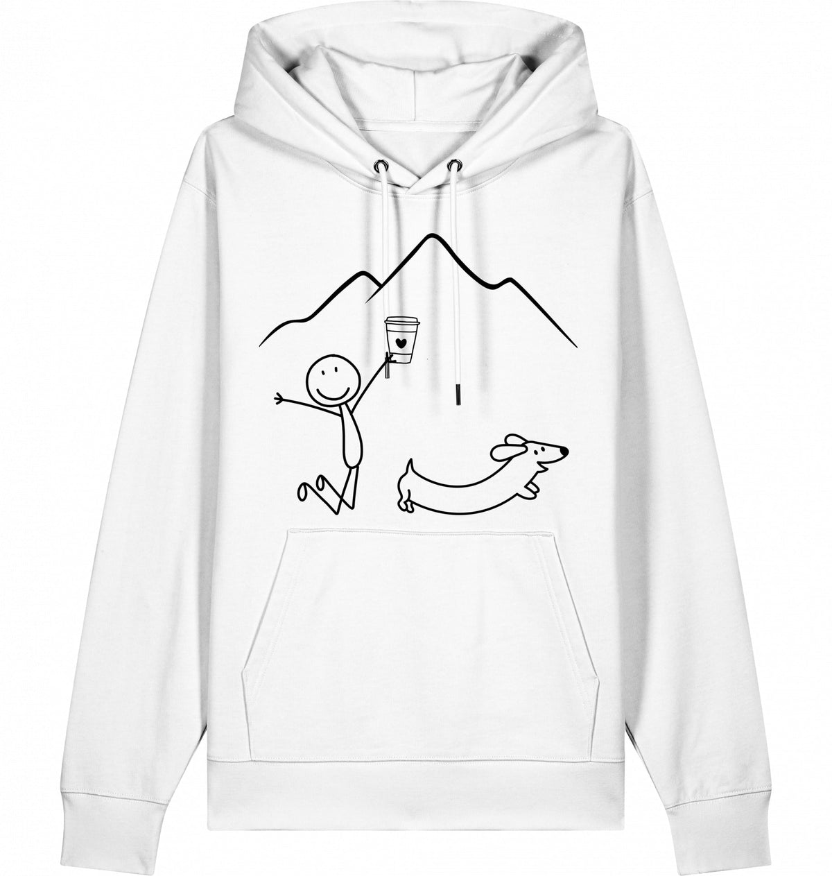 DOGS. COFFEE. RUNNING Hoodie – Organic Trail Running Hoodie (Black Print) - Flat Mockup