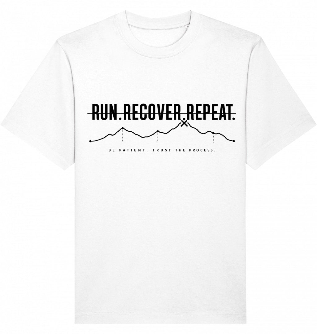 RUN RECOVER REPEAT Heavy Tee – Oversized Organic T-Shirt (Black Print) - Flat Mockup