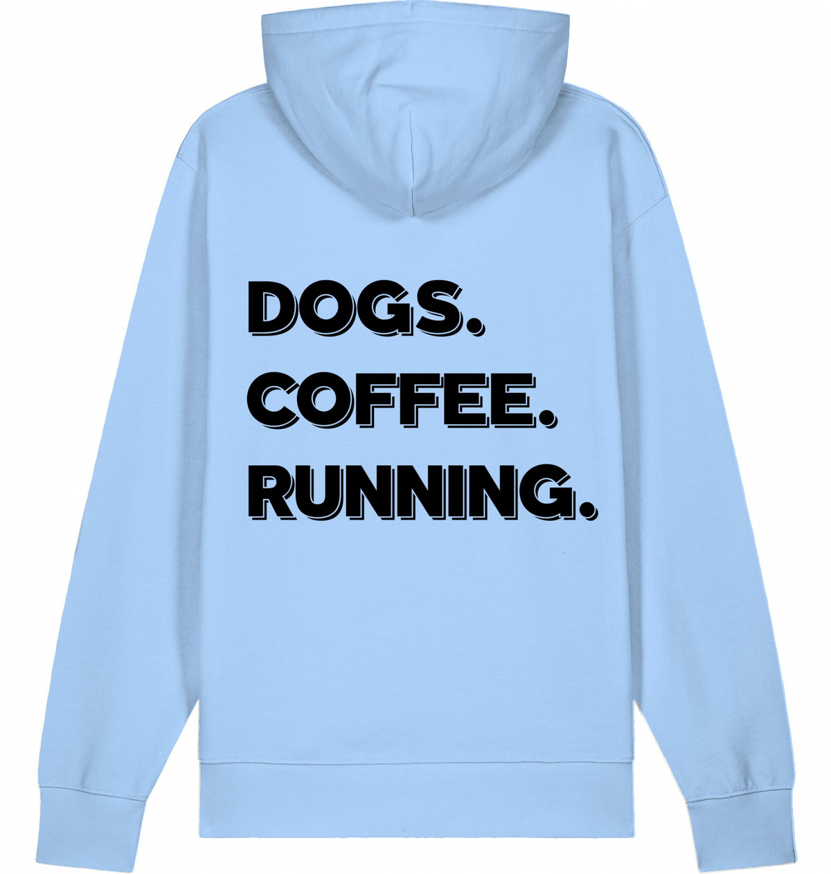 DOGS. COFFEE. RUNNING Hoodie – Organic Trail Running Hoodie (Black Print) - Flat Mockup