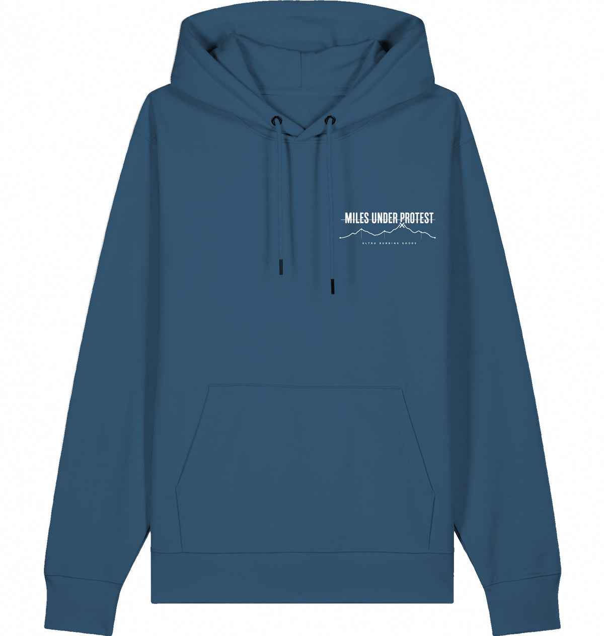 DOGS. COFFEE. RUNNING Hoodie – Organic Trail Running Hoodie (White Print) - Flat Mockup