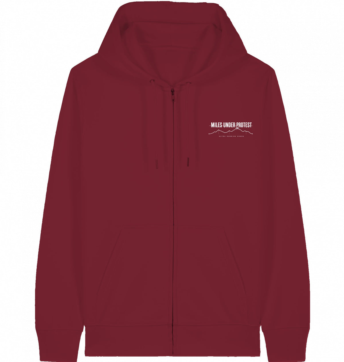 MILES UNDER PROTEST - 'Kontrolliert Gestorben' Organic Zip Hoodie (White Print) - Flat Mockup