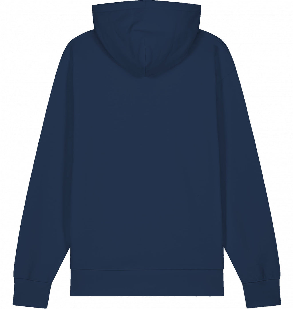 MILES UNDER PROTEST Organic Trail Running Hoodie – White Print - Flat Mockup