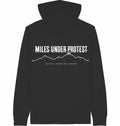 MILES UNDER PROTEST Zip Hoodie – Organic Zip-Through Hoodie (White Print) - Flat Mockup