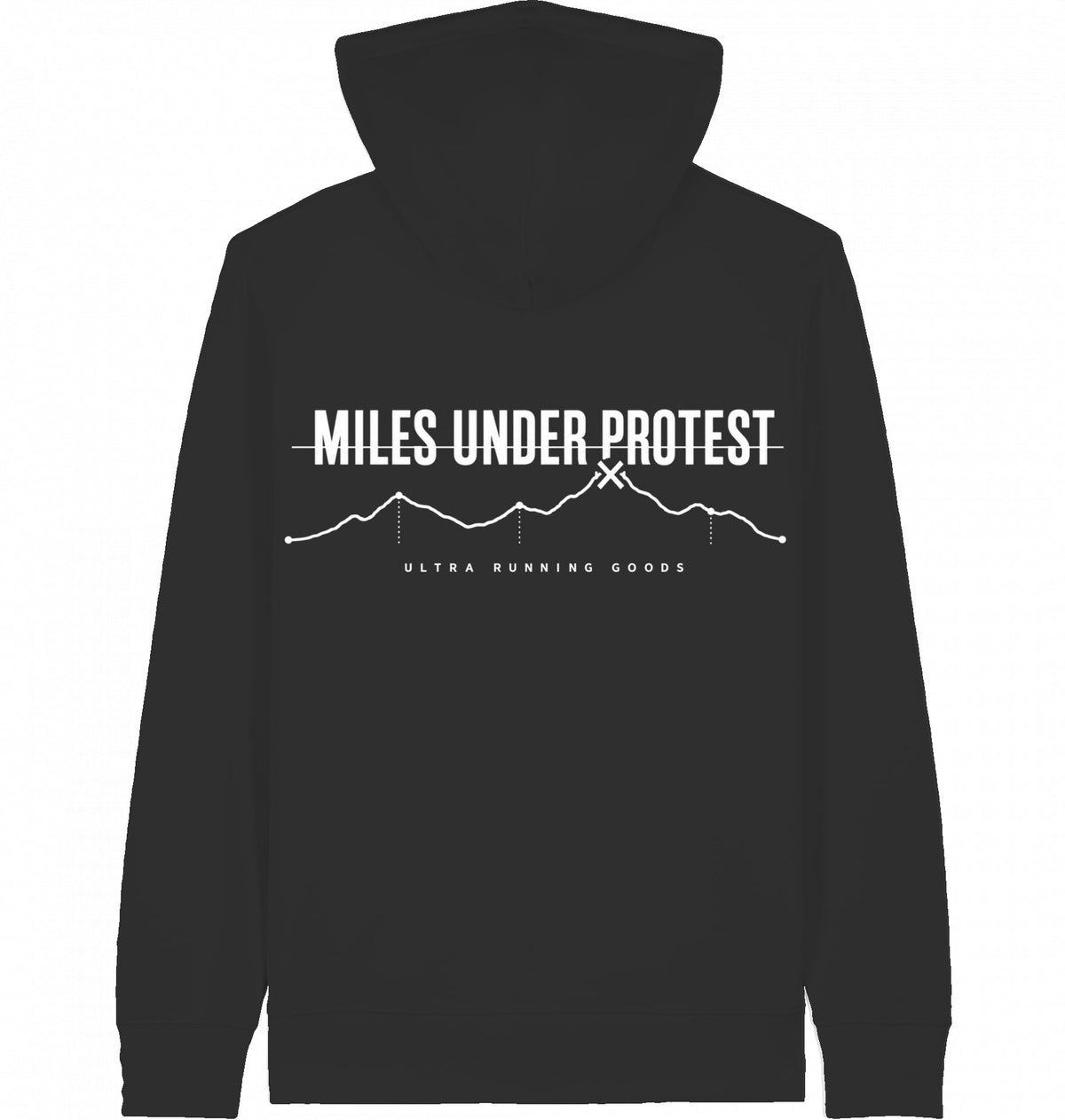 MILES UNDER PROTEST Zip Hoodie – Organic Zip-Through Hoodie (White Print) - Flat Mockup