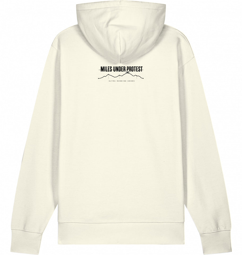 YOU CAN'T FAKE THE MILES Heavyweight Hoodie – Black Print - Flat Mockup