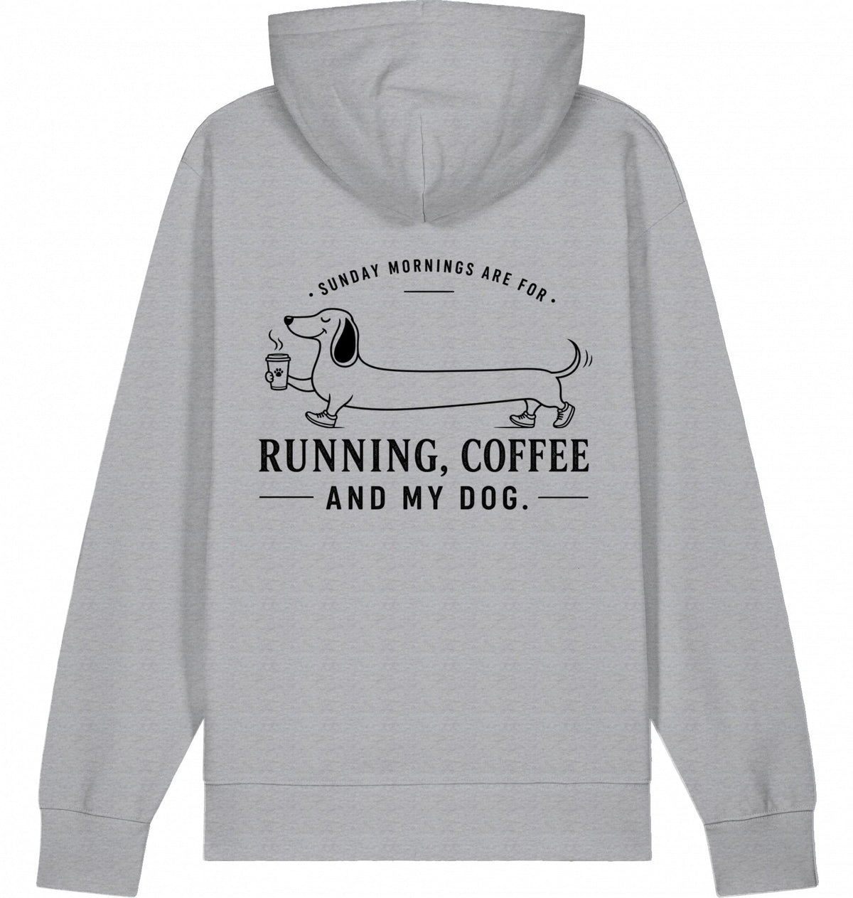 DOGS. COFFEE. RUNNING Hoodie – Organic Trail Running Hoodie (Black Print) - Flat Mockup