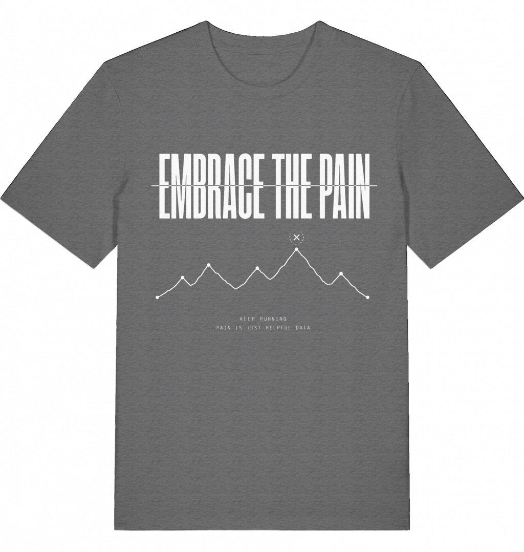 EMBRACE THE PAIN Tee – Organic Trail Running T-Shirt (White Print) - Flat Mockup