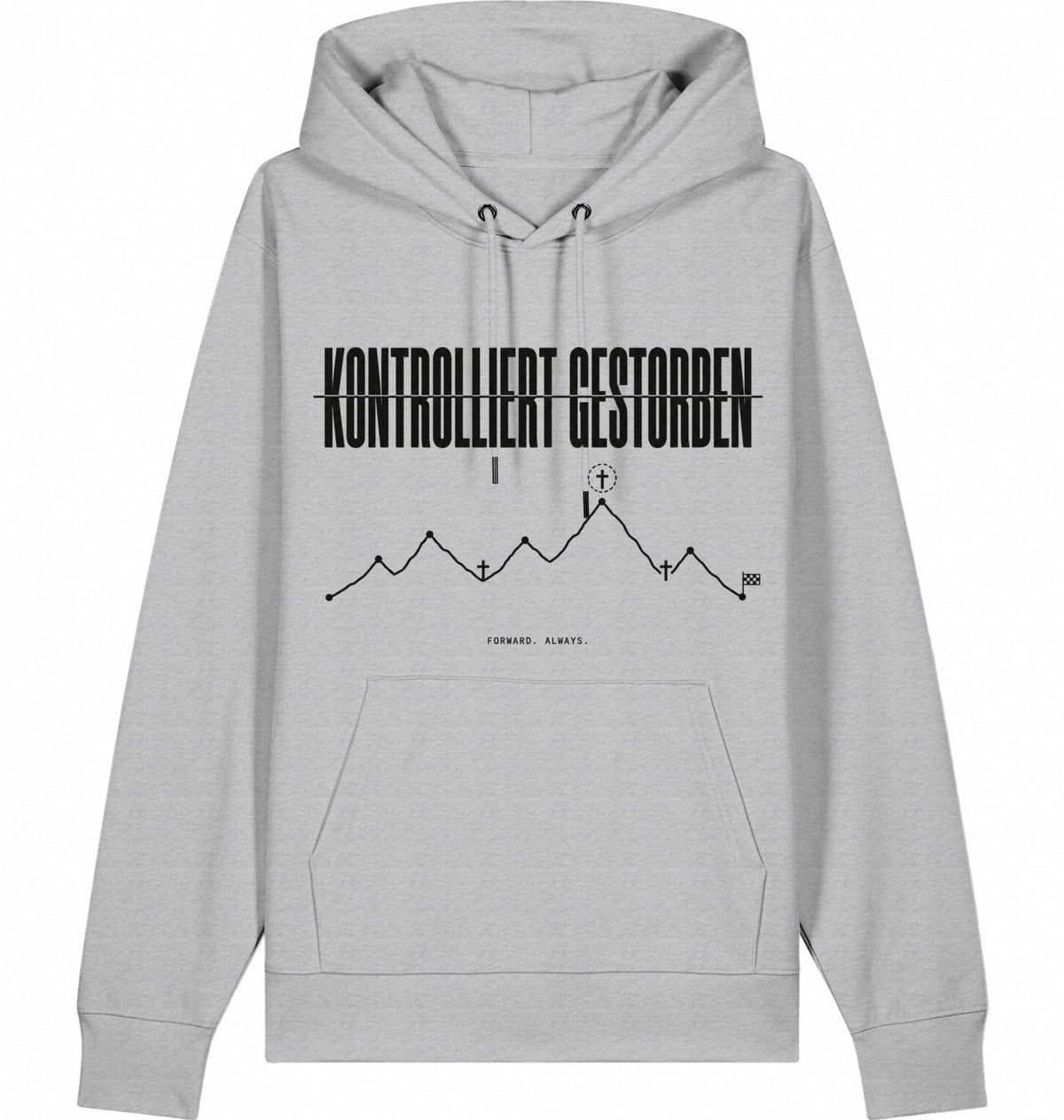 KONTROLLIERT GESTORBEN Organic Trail Running Hoodie - Black Print - Flat Mockup