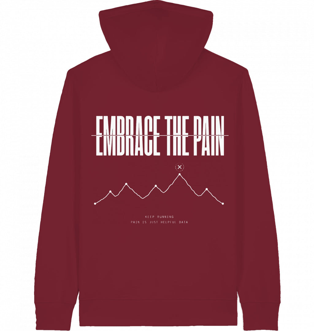 EMBRACE THE PAIN Zip Hoodie – Organic Zip-Through Hoodie (White Print) - Flat Mockup
