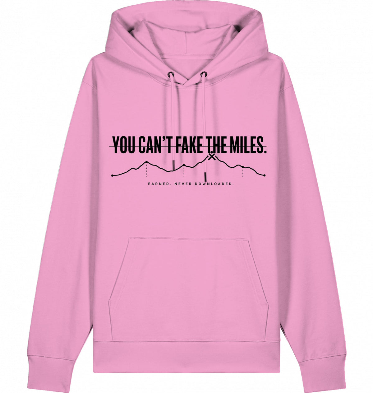 YOU CAN'T FAKE THE MILES Heavyweight Hoodie – Black Print - Flat Mockup