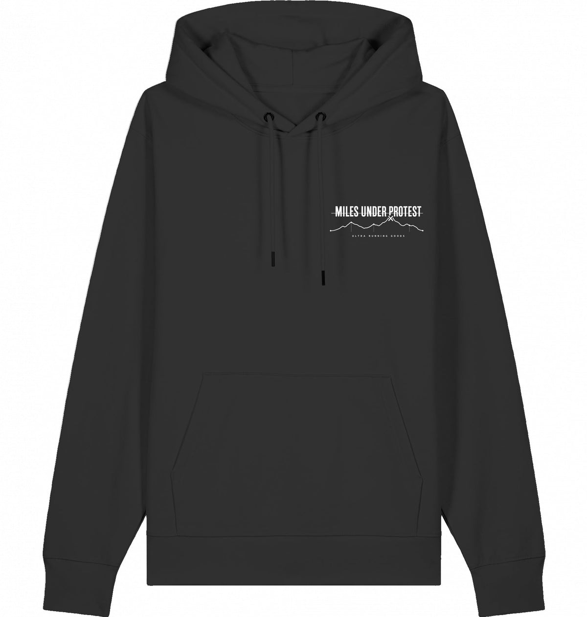 DOGS. COFFEE. RUNNING Hoodie – Organic Trail Running Hoodie (White Print) - Flat Mockup