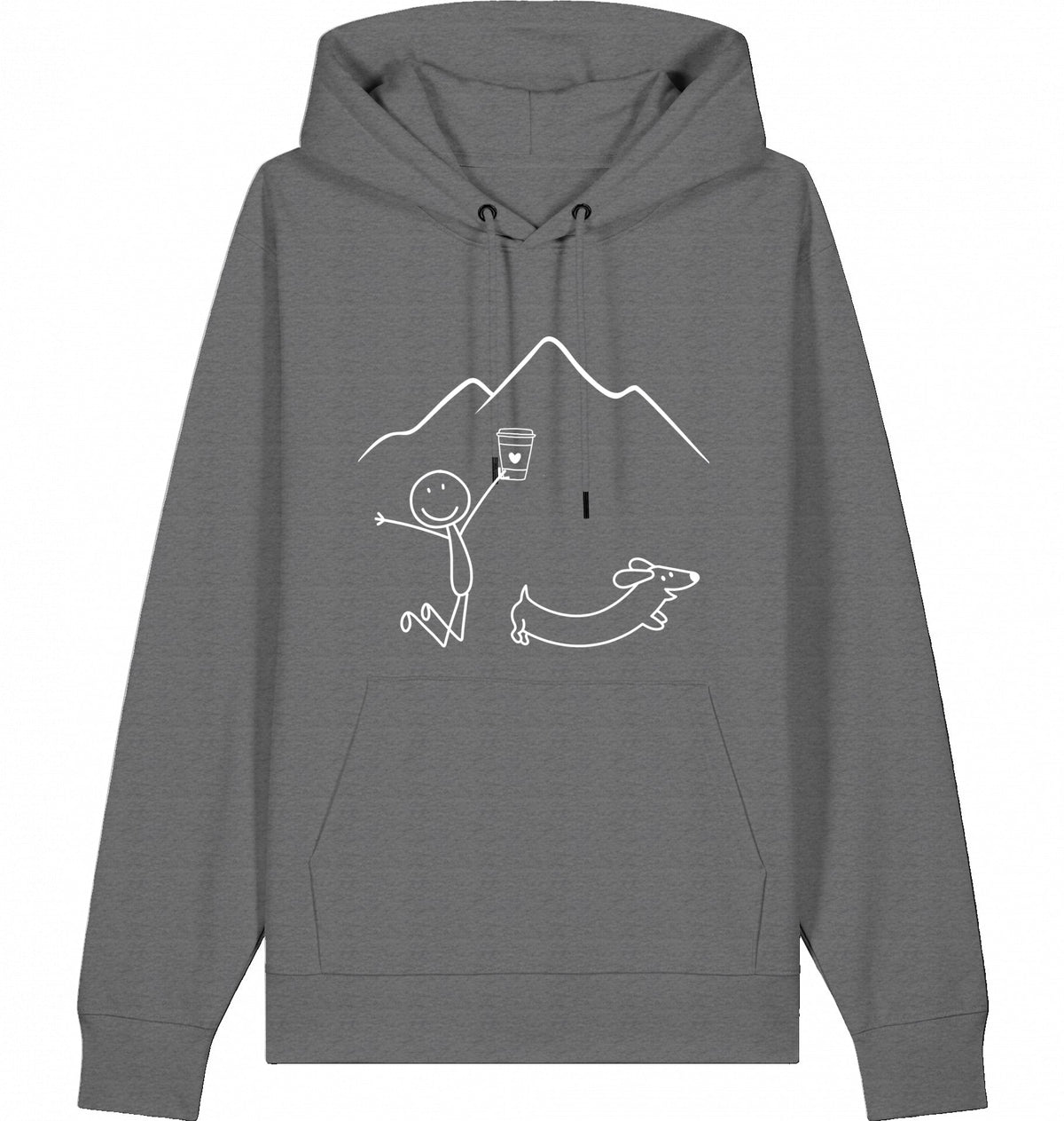 DOGS. COFFEE. RUNNING Hoodie – Organic Trail Running Hoodie (White Print) - Flat Mockup