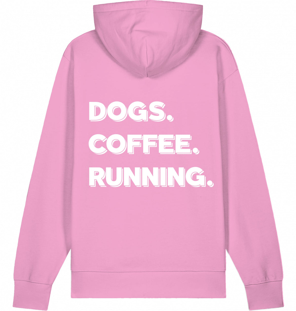 DOGS. COFFEE. RUNNING Hoodie – Organic Trail Running Hoodie (White Print) - Flat Mockup