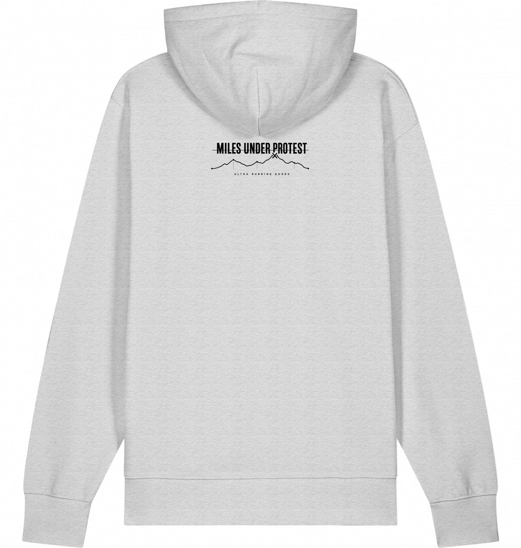 YOU CAN'T FAKE THE MILES Heavyweight Hoodie – Black Print - Flat Mockup