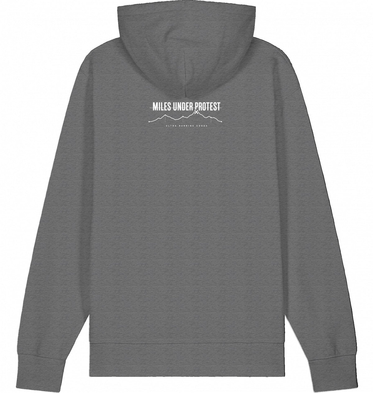 KONTROLLIERT GESTORBEN Organic Trail Running Hoodie - White Print - Flat Mockup
