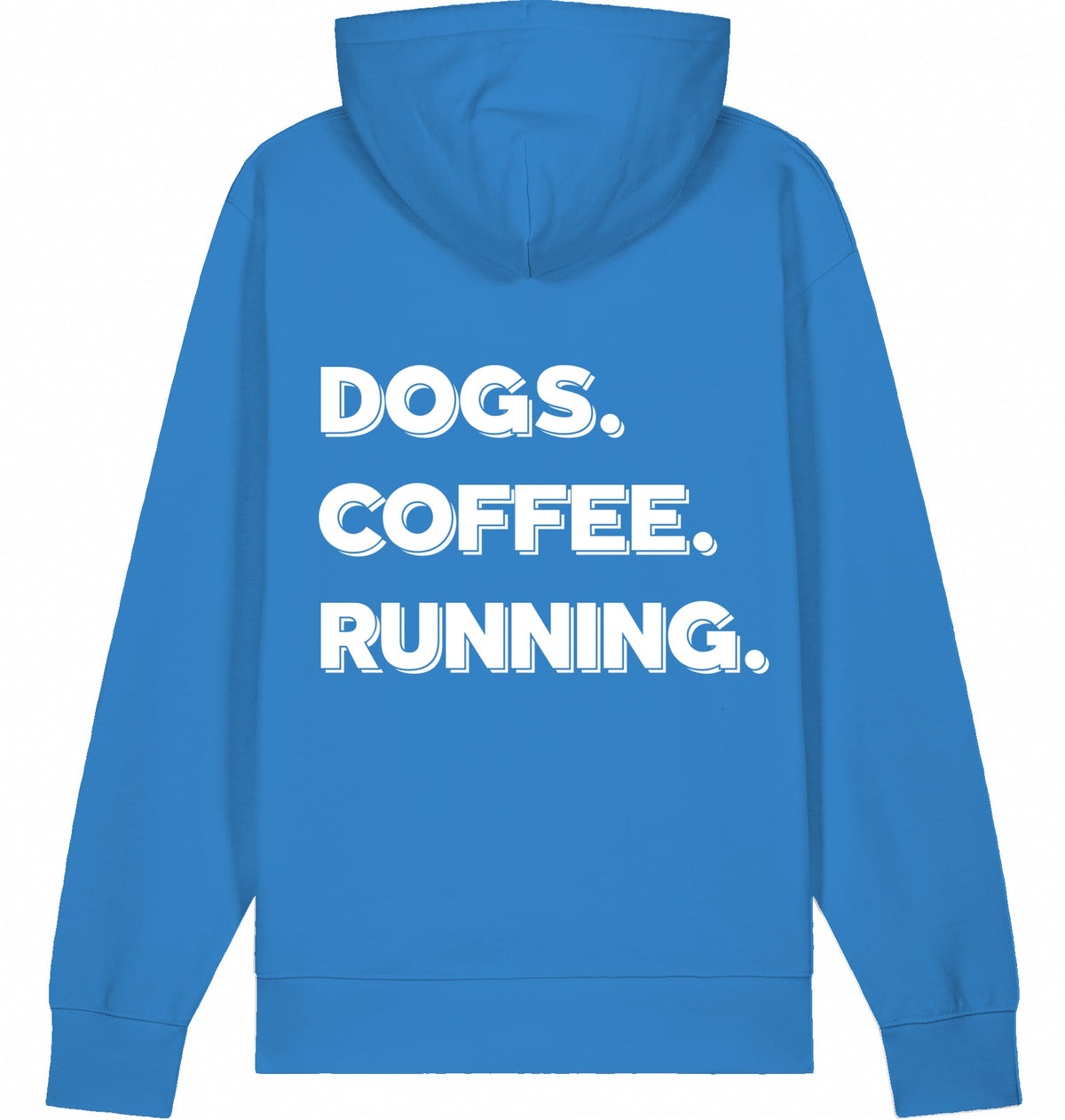 DOGS. COFFEE. RUNNING Hoodie – Organic Trail Running Hoodie (White Print) - Flat Mockup