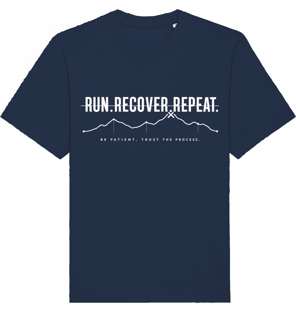 RUN RECOVER REPEAT Heavy Tee – Oversized Organic T-Shirt (White Print) - Flat Mockup