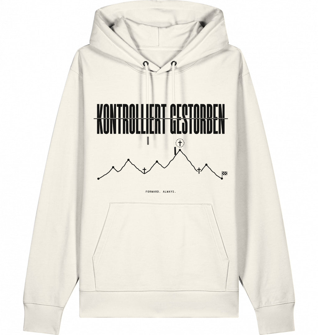 KONTROLLIERT GESTORBEN Organic Trail Running Hoodie - Black Print - Flat Mockup