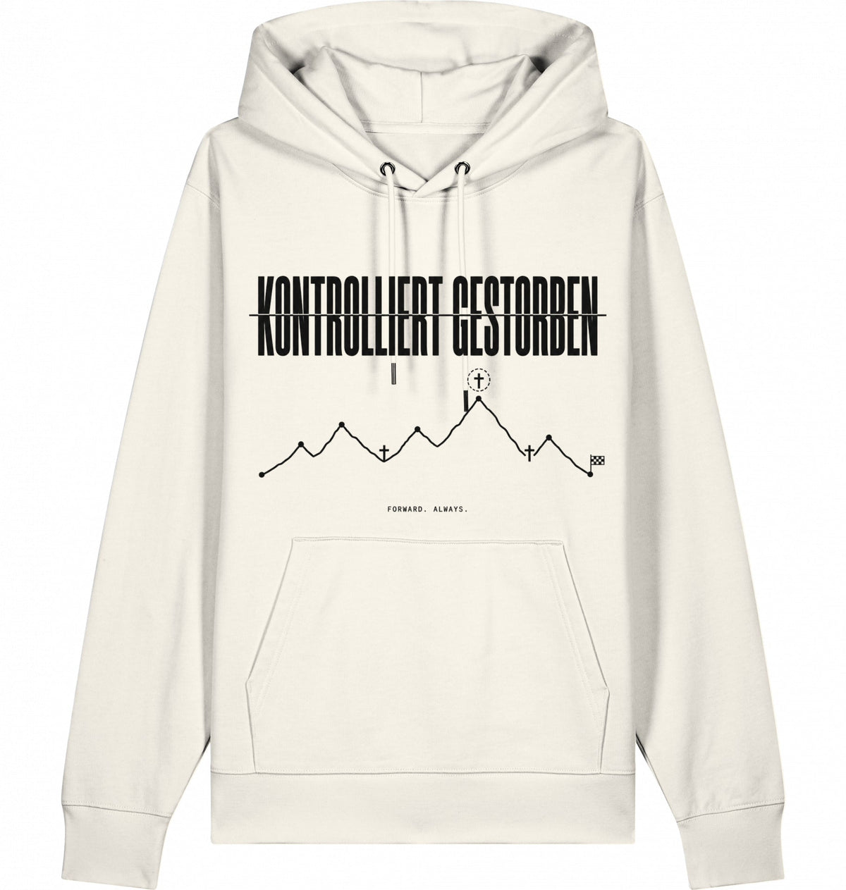 KONTROLLIERT GESTORBEN Organic Trail Running Hoodie - Black Print - Flat Mockup