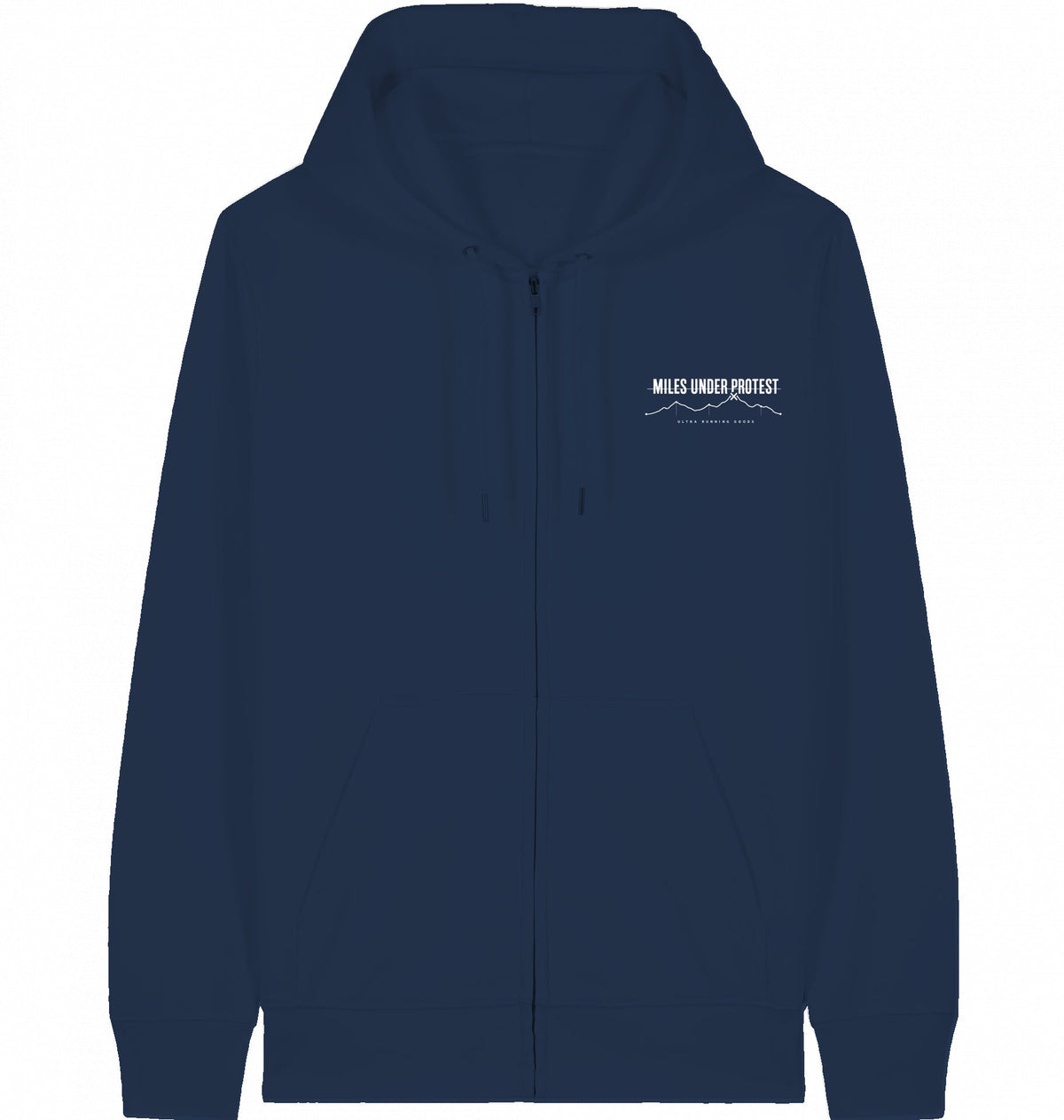MILES UNDER PROTEST - 'Kontrolliert Gestorben' Organic Zip Hoodie (White Print) - Flat Mockup