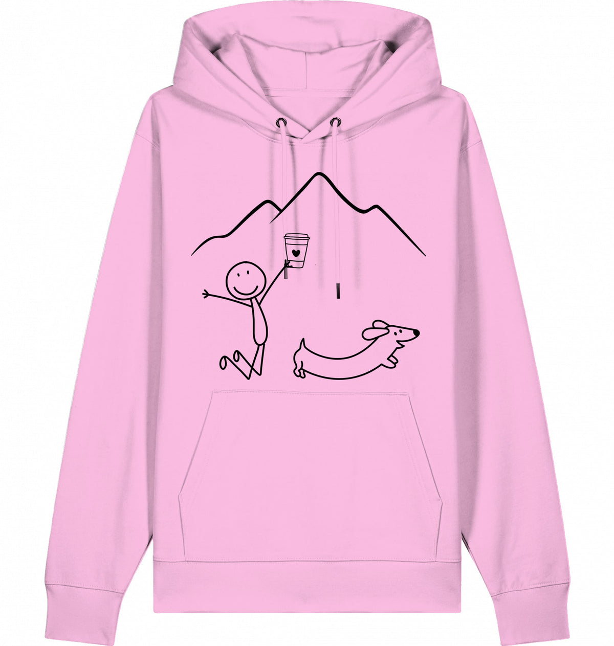 DOGS. COFFEE. RUNNING Hoodie – Organic Trail Running Hoodie (Black Print) - Flat Mockup
