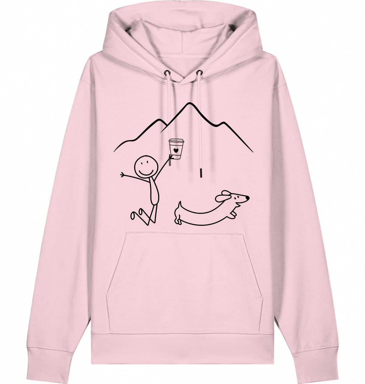 DOGS. COFFEE. RUNNING Hoodie – Organic Trail Running Hoodie (Black Print) - Flat Mockup