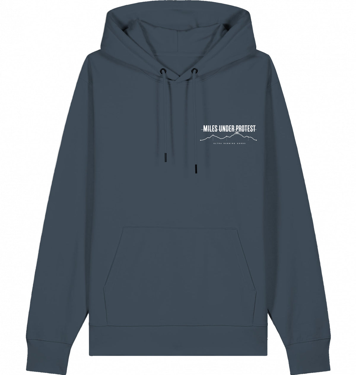 DOGS. COFFEE. RUNNING Hoodie – Organic Trail Running Hoodie (White Print) - Flat Mockup