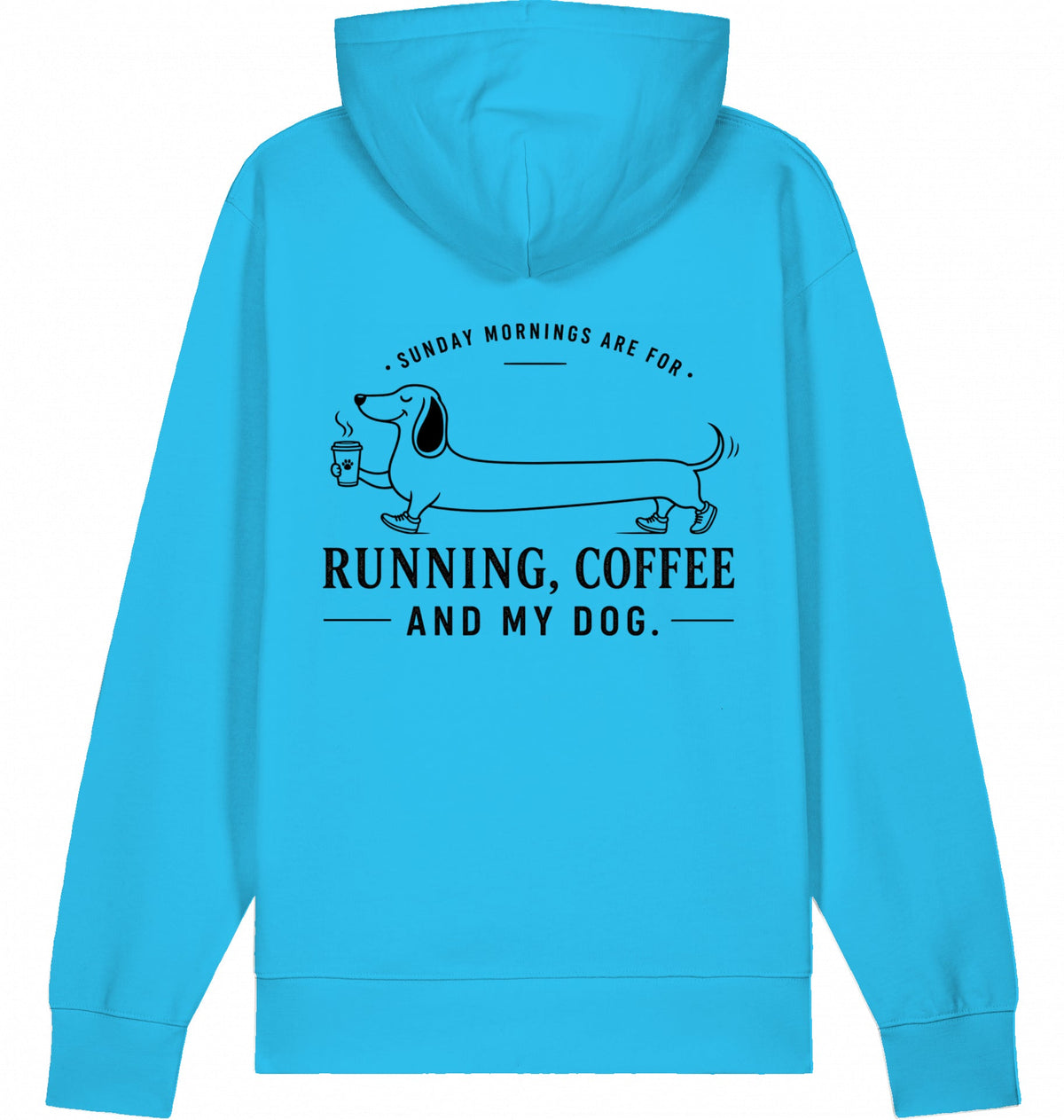 DOGS. COFFEE. RUNNING Hoodie – Organic Trail Running Hoodie (Black Print) - Flat Mockup