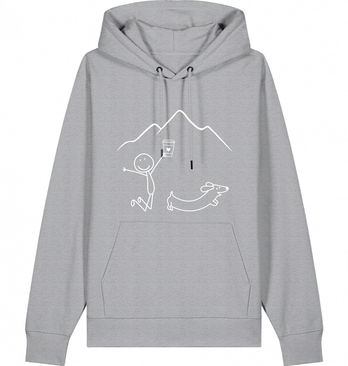DOGS. COFFEE. RUNNING Hoodie – Organic Trail Running Hoodie (White Print) - Flat Mockup