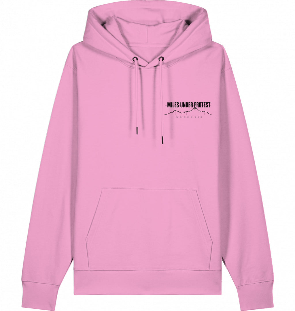 DOGS. COFFEE. RUNNING Hoodie – Organic Trail Running Hoodie (Black Print) - Flat Mockup