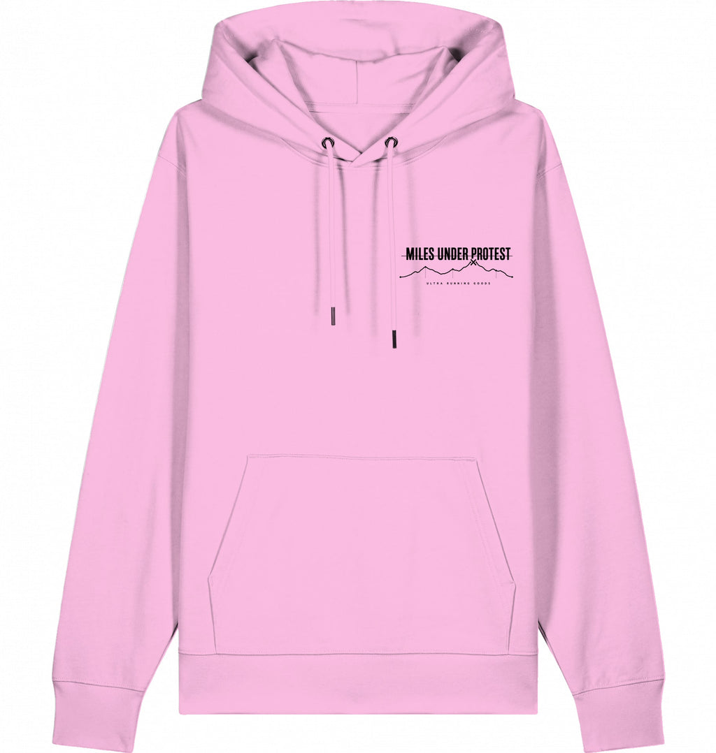 DOGS. COFFEE. RUNNING Hoodie – Organic Trail Running Hoodie (Black Print) - Flat Mockup