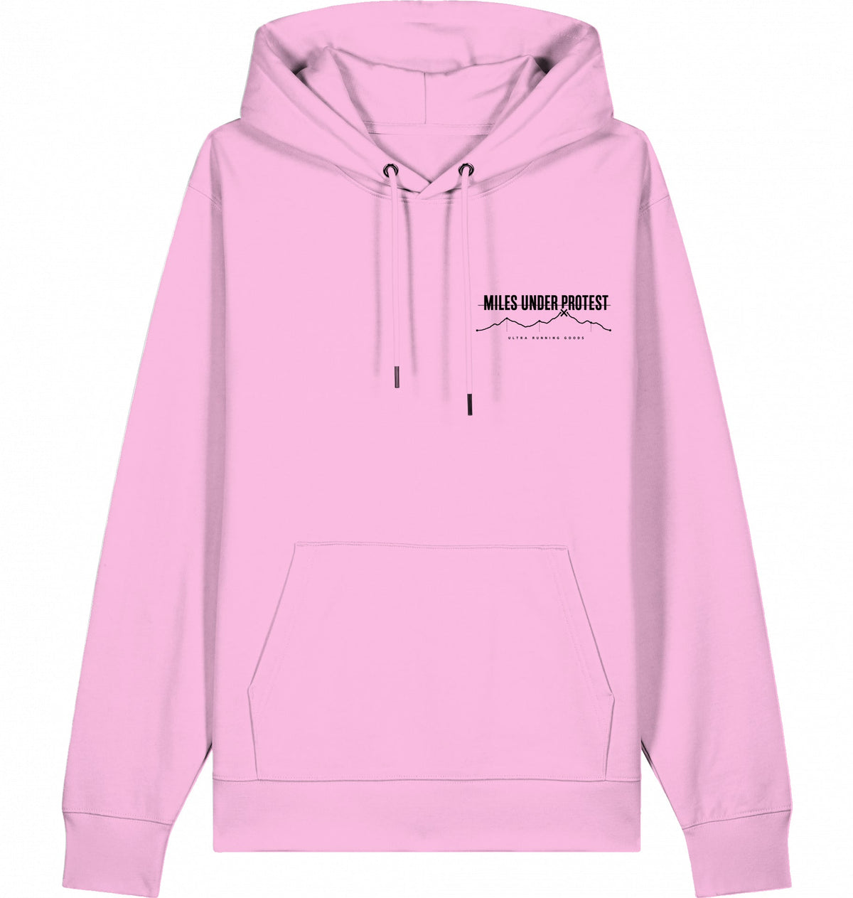 DOGS. COFFEE. RUNNING Hoodie – Organic Trail Running Hoodie (Black Print) - Flat Mockup