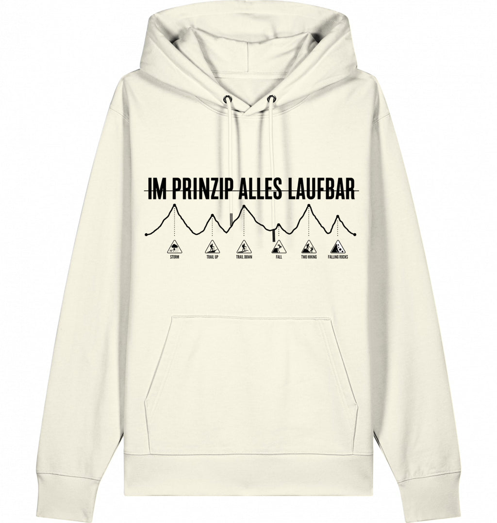 IM PRINZIP ALLES LAUFBAD Unisex Hoodie (Black Print) - Flat Mockup