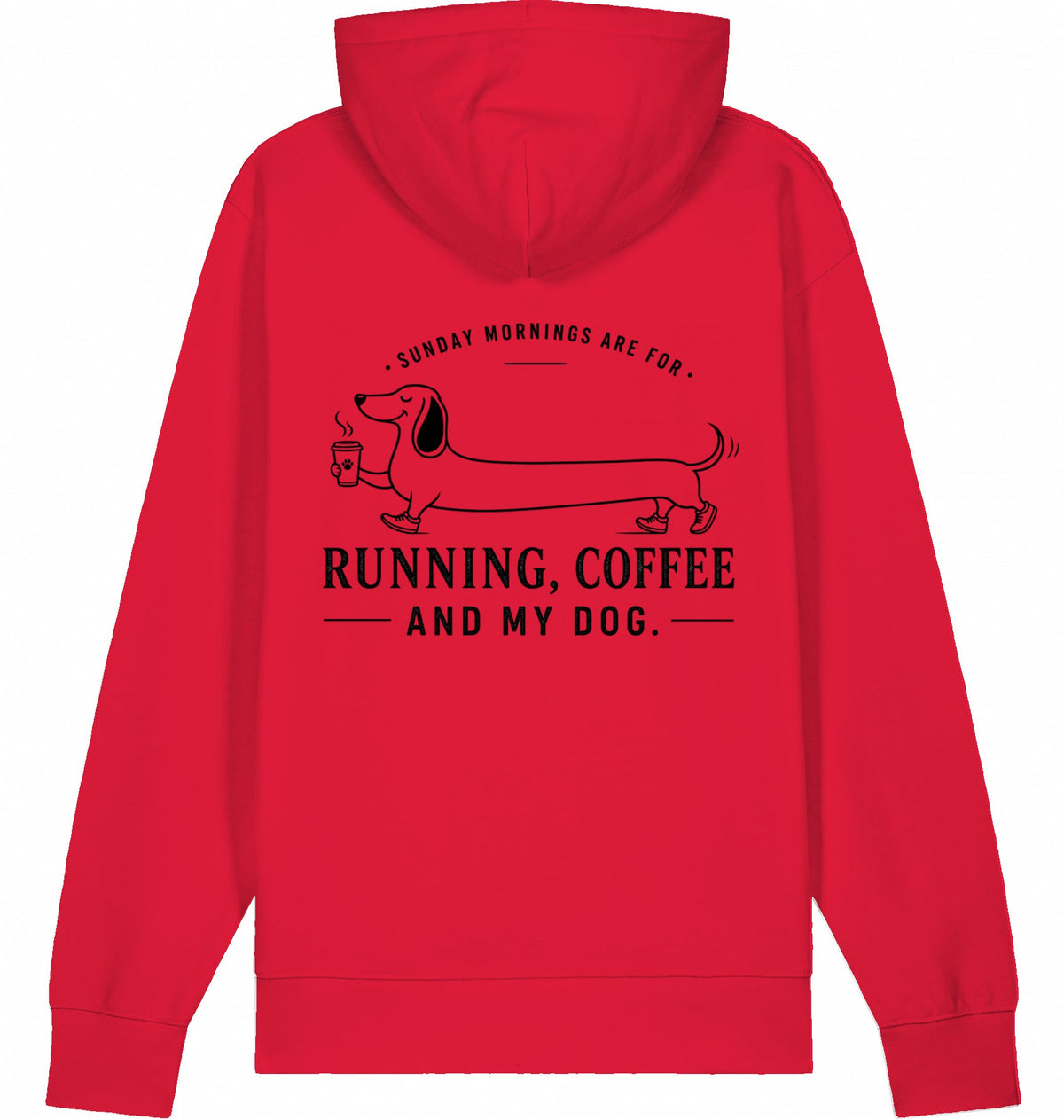 DOGS. COFFEE. RUNNING Hoodie – Organic Trail Running Hoodie (Black Print) - Flat Mockup