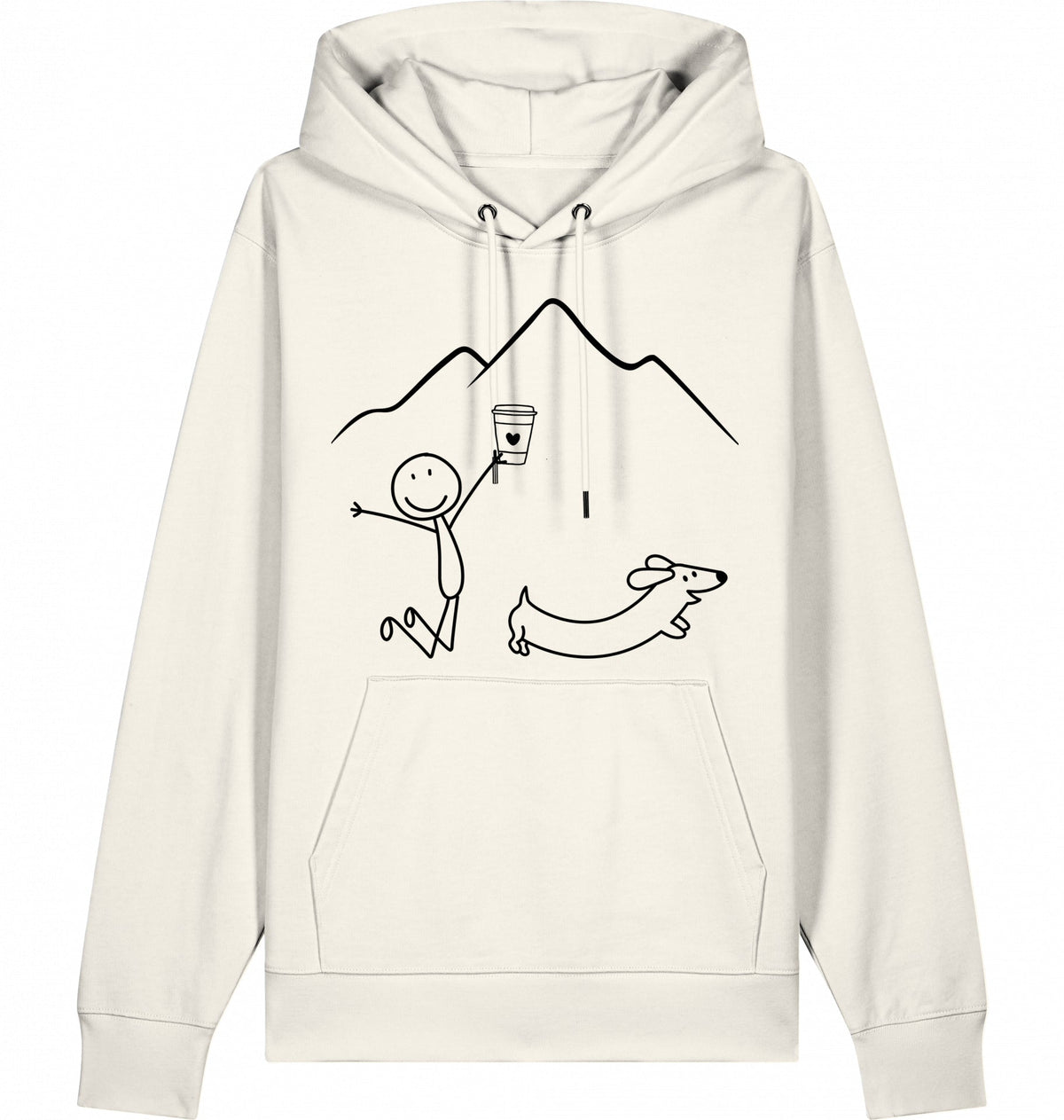 DOGS. COFFEE. RUNNING Hoodie – Organic Trail Running Hoodie (Black Print) - Flat Mockup